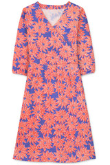Women&rsquo;s Dress – Blue Orange Printed Dress – Midi Dress – 2XL – Jersey Cotton