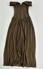 Outcast Chocolate Brown Off-Shoulder Corset Maxi Dress, Chiffon, M