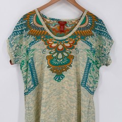 Sundance 100% Silk Boho Print Shift Dress w/ Slip Cream Multicolor Size Large