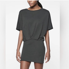 Athleta Pronto Dark Gray Dress Dolman Short Sleeve Crew Neck M