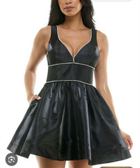 B. Darlin Juniors Shimmer Fit And Flare Black Dress Rhinestone Trim 9/10