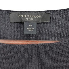 Ann Taylor Petite Merino Wool Sweater Dress Black 3/4 Sleeve Fit Flare MP