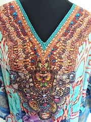 EMBELLISHED DIGITAL MULTI COLOURED ABSTRAC PRINT V NECK CREPE KAFTAN/DRESS KC25