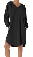 Halara Black Hooded Long Sleeve High Low Hem Oversize Shirt Dress Size XLarge