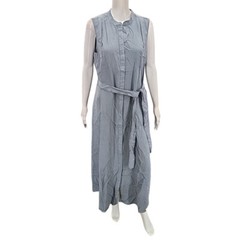 Side Stitch Sleeveless Lyocell Maxi Dress with Belt Medium Size Smoke Blue Gray