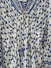ZARA ECRU BLUE METALLIC THREADS PRINTED SHORT TUNIC DRESS WITH TASSELS SIZE XL