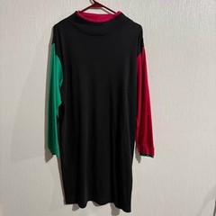 Vintage Mock Neck Tunic Shirt Dress Funky Retro L/S Black Green Red 80s 90s W 16