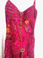 SUE WONG Nocturne Floral Embellished Bead Tassel Ruched Silk Tiered Gown Dress 4