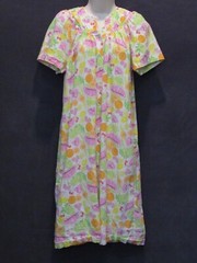 Elegant Emily Pink Orange Green Fruit Waffle Short Sleeve Pearl Snap House Dress