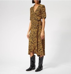 Ganni Goldstone Crepe Wrap Dress Size 34 AU 6 US 2 Black Floral Midi Maxi Boho