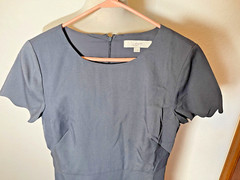 Loft Womens Dress Six Gray Scalloped details Zip Easy Care Blended Fabric