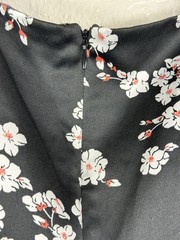 FOREVER 21 Black White Floral Satin Square Neck Puff Sleeve Mini Dress M