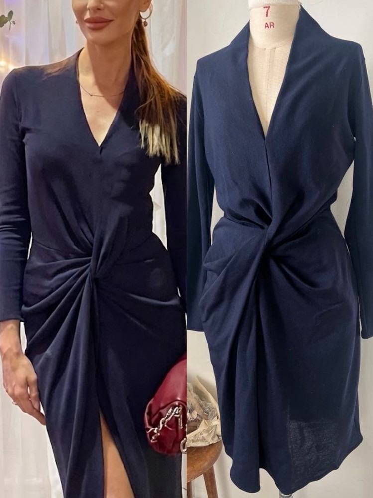 VTG LANVIN 2014 RUNWAY WOOL CROSSOVER WRAP DRESS MADE IN FRANCE SIZE 38 L