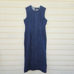 Quince Stretch Denim Maxi Dress Womens L Boho Chic Classic Elevated Basic Modest