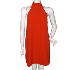 TED BAKER Mini Dress, TB 1/US 4, Red, Scalloped trim, High Neck, Short
