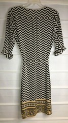 Tacera Black Beige Polyester Gold Zip Front Belted Dress 3/4 Sleeves Size 6 EC!