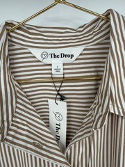 The Drop size Large Marla Drop-Shoulder Short-Sleeve Midi Shirt Dress Tan White