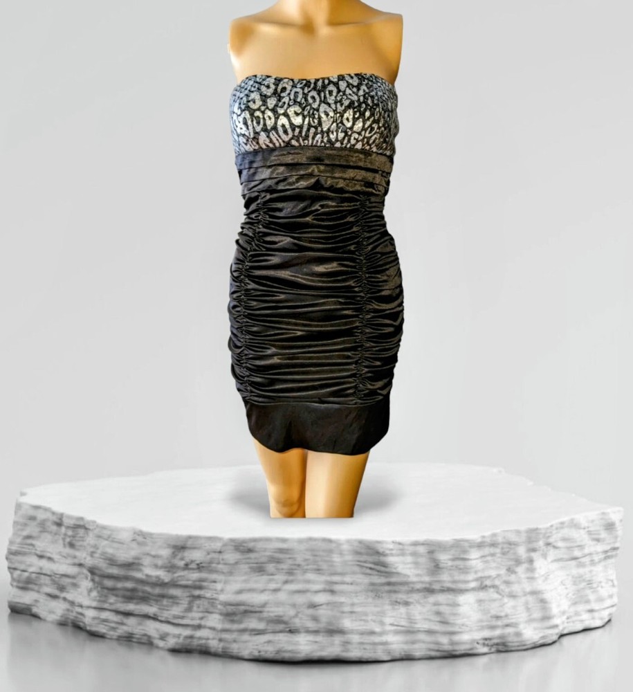 TABOO Black Strapless Sequin – SILKY – Bodycon Dress Mini – RUCHED – Size Small