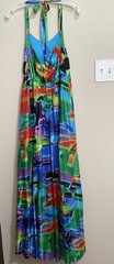 My Michelle S Colorful Pleated Satin Look Maxi Dress Beaded Empire Halter Gown