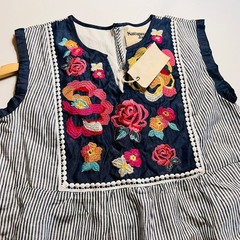 Savanna Jane Floral Embroidered Striped Sleeveless Dress Size S Small NWT Blue