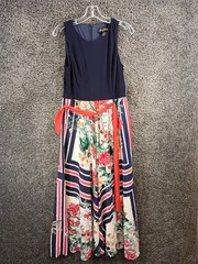 Falling Flowers Two Fer Maxi Dress Women S Blue White Floral Sleeveless Back Zip