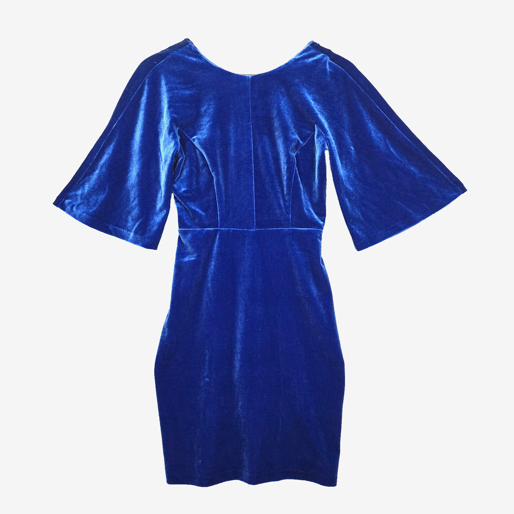 ​Amanda Uprichard Royal Blue Velvet Flutter Bell Sleeve Mini Bodycon Dress S