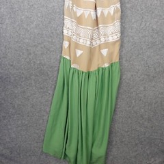 Fairy Boho Waist Drop Sequin Dress XS Beige Green Silk Maxi Resort Cruise FLAWED