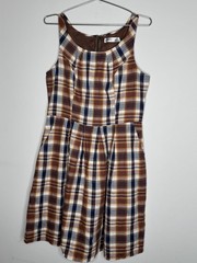 ModCloth Sunny Girl Size XL Sleeveless Brown Plaid Dress Academia Cotton New NWT