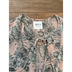 MISA Los Angeles Floral Maxi Dress Pink Grey Smocked Waist Ruffle Tiered XS