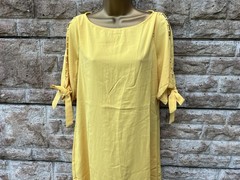 Ladies Yellow Satin Cold Shoulder Sleeve Shift Style Summer Dress UK S Length 35