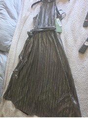 Willow Glenn Silver Pleated Halter Neck Midi Dress Zip Tie Sleeveless 6