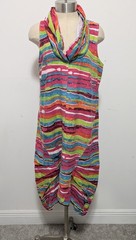 For Cynthia Midi Multicolored Dress Sz M High Low Boho Lagenlook Rainbow Resort