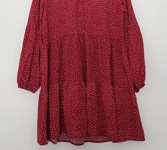 Women’s Red Polka Dot V-Neck Long Sleeve A-Line Short Lightweight Dress L