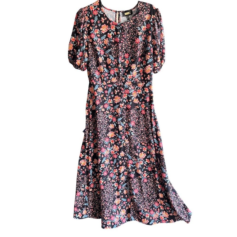 Alexia Admor Katie midi dress black, pink, and orange floral print NWT Sz 8
