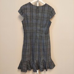 Banana Republic Grey Plaid Ruffle Hem Cap Sleeve Dress Wool Blend 8 Academia