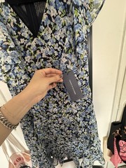 Tommy Hilfiger Ruffle Floral Chiffon Dress Fit & Flare V-Neck Blue Yellow Size2P