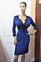 EUROPEAN WORK POCKET DRESS, 3/4 SLEEVES, KNEE LENGTH, BUTTONS, HOUNDSTOOTH