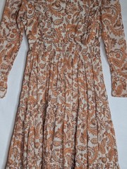 Maje Maxi Dress Sz US 2 4 EU 36 Small Orange 100% Cotton Paisley Print Ruffle