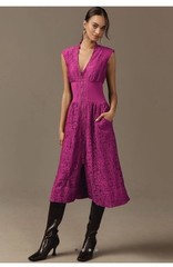 Anthropologie Maeve Tommie Front-Zip Lace Shirt Dress Raspberry Size Large L