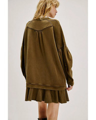 Free People Zander Mini Dress Seaweed Button Layered Ruffle Long Sleeve NEW S