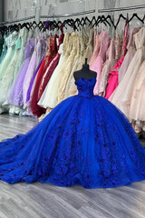 Royal Blue Quinceanera Dresses Off Shoulder Glitter Beading Sweet 16 Ball Gown