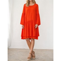 JUST Female Garner Layered Dress Oversized Flowy Midi Orange Red Size Small