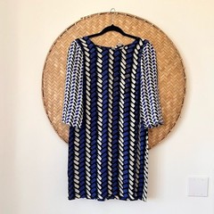 WOMEN&rsquo;S NIEVES LAVI 100% SILK SHEATH PATTERNED BRUSHSTROKE DESIGN SHIFT DRESS