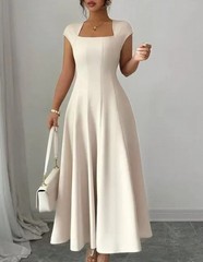 Women&rsquo;s Plus Size Square Neck Cap Sleeve Fit Flared Dress Formal Party –