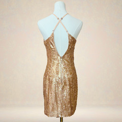 Filly Flair Dress Womens Small Gold Sequin Mini NWT Cross Back Cocktail Party