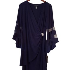 R&M Richards womens Dress, 16 Navy Blue, Rhinestone Bell Sleeve size XL New