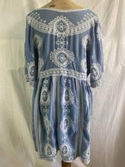 Solitaire Swim Embroidered V-Neck Cover-Up Dress Coastal Resort Boho Blue L