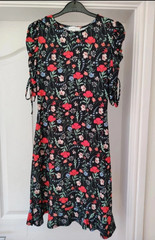 Warehouse Black Multi Coloured Mix Floral Flippy Dress Short Sleeves Size 10