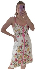 Ann Taylor Loft Linen Midi Dress White Pink Floral Side Zip Lined 10 Spring