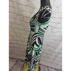 Bisou Bisou Michele Bohbot Dress Womens 4 Green Black Geometric VNeck Cap Sleeve